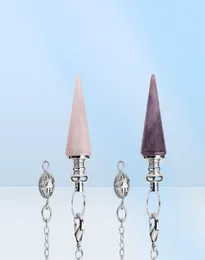 CSJA Conical Pendulum الحجر الطبيعي البنود البندول الفضي سلسلة ألوان Crystal المعلقات من أجل الروحية Reiki Healing Jewsler3615171