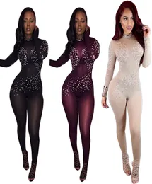 Ganzes 2017 sexy sexy women durch durch Frauen schwarzer Mesh Jumpsuit Long Sleeve Club Party Bodysuit Frauen Pailletten Dot Bodycon Jumpsuit6593150