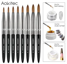 Aokitec Kolinsky Acrylic Nail Brush 1pcs أسود UV Gel Polish Nails Art Extension Builder Pen Drawing Frushes for Manicure Tool6275454