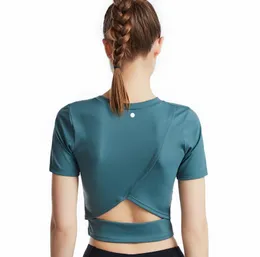 LL Womens Yoga Shirt Outfit Short Sleeve Crew Neck Neckable Seamless Women Fintness Gym Short Crop Top Summer T Shirt FSLS3051-T