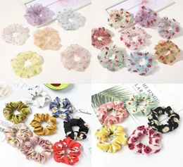 Garotas de cabelo giratório Ring elástico Bandas de cabelo Organza Floral Strawberry Intestino Esportes Dança Scrunchie Mesh CHIFFON CABELO ROPE8365337