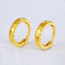 Orecchini a pennagliera Donna di cerchio d'oro giallo puro 18K regalo fortunato quadrato intagliato 2.06-2.12g