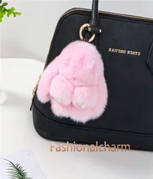 10 cm söt äkta Rex Rabbit Fur Bunny Bag Charm Keyring Phone Purse Handbag Pendant Gift8027120