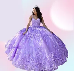 ライトパープルVestido de 15 Anos Quinceanera Dresses2022バタフライアップリケスウィート16 Quince xv Prom Gowns3079076