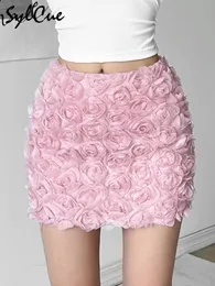 Sylcue Pink Rose Sweet Cute Gentle Youth Girl Sexy Allmatch Tight High Street Fashionable Pencil Skirt 240402