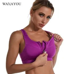 Bras Wanayou Front Zipper Sports Bra Women Women High Pelle Sports Bra Регулируемая спортивная вершина Fiess Fiess Top Top