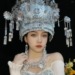 Party Supplies Vintage Chinese Silver Miao Hmong Headwear Hat For Women Studio Pography Hats Halloween Carnival Traditionell huvudbonad