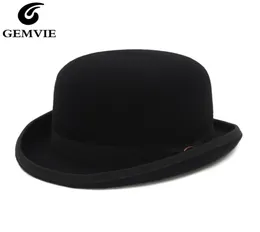 Gemvie 4 Renk 100 Yün Keçi Derby Bowler Şapkası Erkekler Kadınlar Saten Düzenli Moda Partisi Resmi Fedora Kostüm Sihirbaz Şapkası 2205079134287