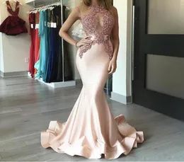 Sexy See See Thry There Rermaid Prom Promes Jewel Lace Applique Pink Satin Evening Dress 2018 Customm Made Long Party Howns2482880