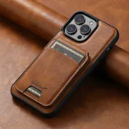 Luxury Magnetic Card Holder Leather 2 in 1電話ケース15 15 14 13 12 Pro Max Samsung S 22 23 Ultra Plus Detachable Cover