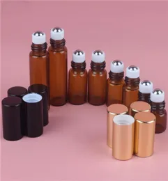 1ml 2ml 3ml 5ml 10ml Amber Glass Roll On Bottle Empty Essential Oil Perfume Rollon Tube Metal Roller Ball Bottle gold Lid Travel P5080876