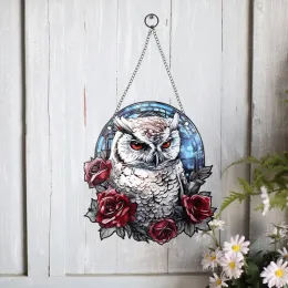 Vintage Aesthetic Owl Wall Hanging Acrylic Painting Art Panel, Christmas Decorations, Window Decoration, Bedroom, Home Decor