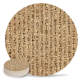 Table Mats Ancient Egypt Hieroglyphs Retro Style Ceramic Set Coffee Tea Cup Coasters Kitchen Accessories Round Placemat