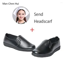 Casual Shoes El Kitchen Work Send Headscarf Restaurant Elastic Band Women Chef Catering Waiter Oil-Proof Anti-Slip Flat