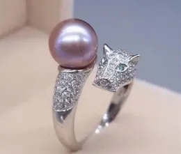 Eternal Wedding Women Gift Word 925 Sterling Silver Real Natural Pearls Round Leopard Head Ring S925 Sterling AD240412