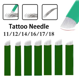 Agujas de mikroblading verdes para tatuaje, cuchillas flexibles de 100mm para maquillaje stały, lamina tebori, 0,20, piezas, 11, 12, 14, 16, 17, 18