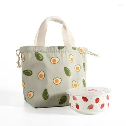 Storage Bags 1Pc Eco Reusable Avocado Pattern Drawstring Linen Bento Lunch Box Tote Bag Food Package