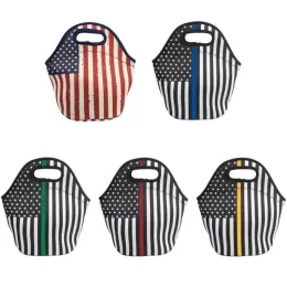 Neoprene American Flag Lunch Bag Outdoor Student Insulation Portable Waterproof Lunch Storage Bags ZZ