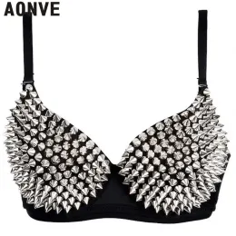 Bras Aonve Newest Sexy Lingerie Sexy Women's Rhinestone Cover Bra Top Gold/sier Plunge Wire Free Bralete Fashion Sequined Cover Top