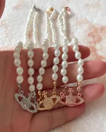 Mulheres Calha de cadeia de pérolas curtas Colar de satélite Rhinestone Orb Colar Chain Colar Colar 3 Cores Jóias de alta qualidade 018271620