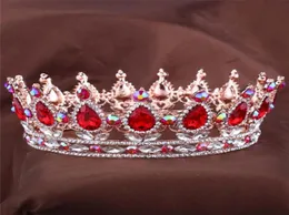 Europejskie projekty królewskiej królowej korona Ruby Teardrop Rhinestone tiara biżuteria do włosów Quinceanera Crown Wedding Bride Pageant Tiaras2721464