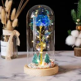 Decorative Flowers High Quality Glass Cover Luminous Tree Gold Foil Roses Christmas Gifts LED Lights Ornaments