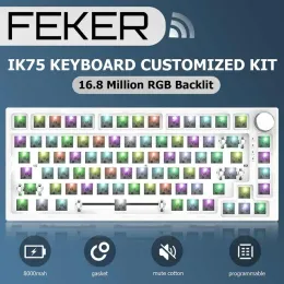 Tastaturen Feker IK75 Pro V3 RGB Mechanische Tastatur DIY Kit Hotswap 2.4G Wireless Bluetooth5.0 Customized 8000mAh Knob 5Pin QMK RGB Dichtung