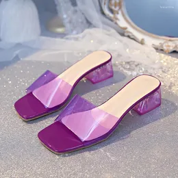 Slippers pvc feminino transparente sapatos vestidos sandálias grossas de moda 2024 chinelos de verão bombas zapatos mujer slides