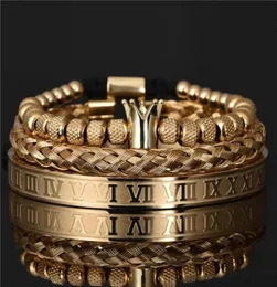 3 pezzi set di bracciali di braccialetto di bracciale royal romano di lusso per braccialetti regolabili a coppia