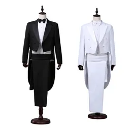 Mens Classic Classic Modern White e Black Basic Style Terno com roupas de palco de cantor mágico 240407