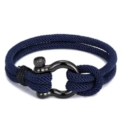 Trendiga utomhusfärg Rope Lucky Survival Armband Kvinnor Män Black Charm rostfritt stål Buckle Friendship Armband Femme Homme3082779