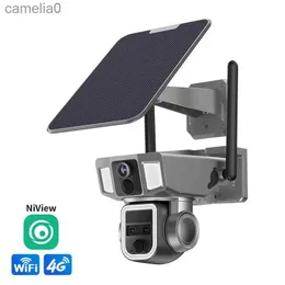 كاميرات IP 4MP NIVIEW Application Three Lens Solar WiFi/4G PTZ IP Dome Camera Full Color AI Human Detection Safety CCTV Baby MonitorC240412