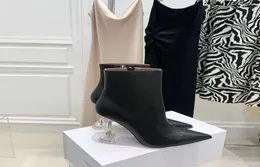 Amina Muaddi Modesaison Schuhe Italien Giorgia Knöchelstiefel Kubikplexe Heels Schwarzes echtes Leder XUG9694560