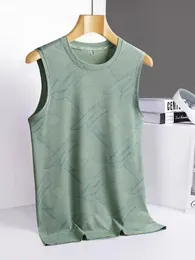 8xl 7xl 6xl große Größe Ice Seide Klassische Tanktops Männer ärmellose Hemd schwarz blaue Tees Allmatch Quickdrying T -Shirt 240412