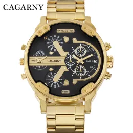 시계 Cagarny Dual Time Display 비즈니스 시계 남성 브랜드 Golden Steel Quartz Watch DZ Style Relogio Masculino Relojes Hombre