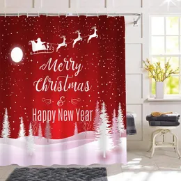 Занавески для душа счастливого рождественского декора занавеса мультфильм Санта -Клаус водонепроницаем