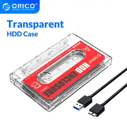 Enclosure ORICO USB3.0 to SATA3.0 2.5 inch HDD Enclosure SSD Hard Drive Case Transparent External Case DIY Stickers Cassette Tape Design