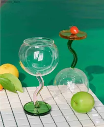 أكواب النبيذ Ins على الطراز الكوري الملون Hih-Foot Bubble Cup Hih borosilicate lass على شكل أحمر لطيف النبيذ lass l49