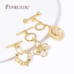 18K Gold Plated Round/Heart/Flower Shape Charms Toggle Clasps For Jewelry Making, End Beads OT Clasp Lock For Bracelet Necklace