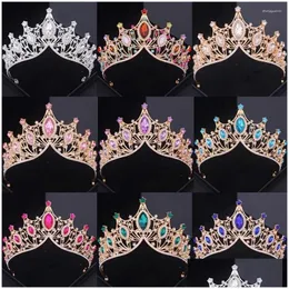 Hårklämmor Barrettes Barock Crystal Crown Tiara för kvinnor Brud Vintage Rhinestone Prom Diadem Brudtillbehör Smycken Drop Delive Otg7a