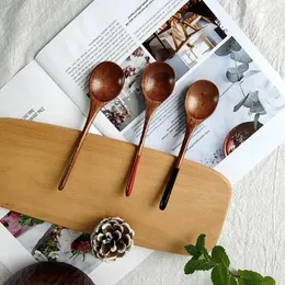 Spoons Creative Japanese Red And Black Handle Wooden Spoon Kitchen Set Log Environmental Soup Rice Handmade