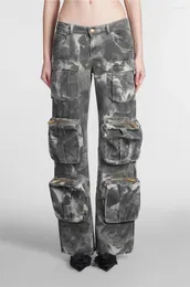 Damskie dżinsy ciężkie umyte modne mody kamuflaż o wysokiej zawartości wielopapłodowości luźne pikantne dziewczęta dżinsowe spodnie jesień i zima 202
