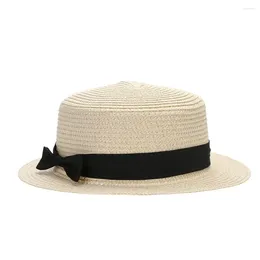 Berets Summer Женская шляпа Sun Buckte Cap Ribbon Plat Top Stound Sats Beach Caps Panama Женщины Brim Bownot Outdoor