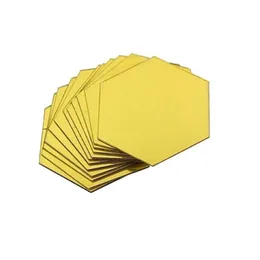 ウォールステッカー7PCS六角形アクリルミラーホームデコアリビングルームDIYモダンアートミラー装飾Gold2642