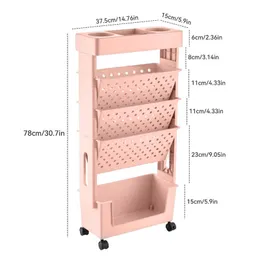 5 Layers Movable Bookshelf Cart Table Side Bookcase With Wheels Removable Floor Book Storage Rack For Rooms School Student