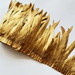 Gold Silver Rooster Feathers Trim Pheasant Plumas 25-30cm Chicken Feather Fringe DIY Sewing Clothing Party Decorations