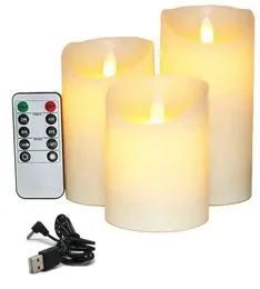 USB Rechargeable Flickering Paraffin Wax Candles Pillar Candle Remote controlled wtimer Moving Dancing wick Home Par 240412