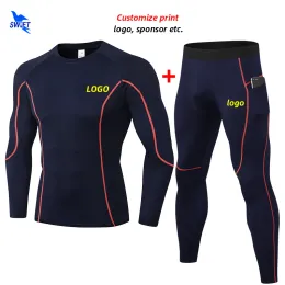 Pants 2020 Men Quick Dry Compression 2pcs Running Set Long Sleeve Shirt+pants Sport Suit Gym Fiess Rashguard Workout Clothes Custom