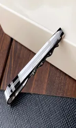 Tie Clip Titanium Steel Metal Fashion steels Silver Ties Pins Bar Buckle Pin with Box6085252