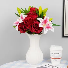 Декоративные цветы искусственная белая лилия красная роза Большой букет шелковый пластиковый фальшивый цвет